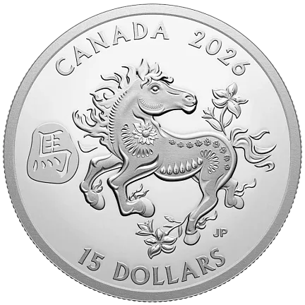 Монета «Год Лошади», 2026 г., Серебро, 31,39 гр., проба 999.9, КАНАДА