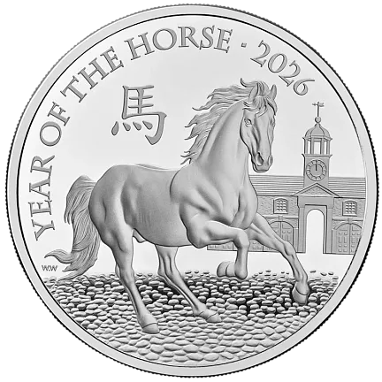 Монета «Год Лошади», 2026 г., Серебро, 31,1 гр., проба 999, СОЕДИНЕННОЕ КОРОЛЕВСТВО