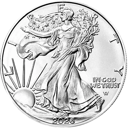 Монета «Американский орел», 2026 г., Серебро, 31,1 гр., проба 999, СОЕДИНЕННЫЕ ШТАТЫ