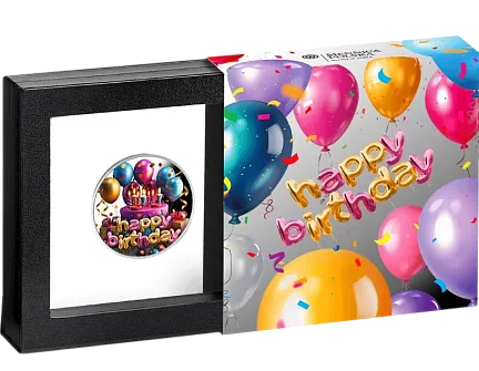 Монета «С Днем Рождения», 2025 г., Серебро, 17,5 гр., проба 999, КАМЕРУН