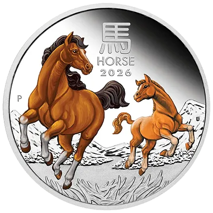 Год Лошади (набор, цветные), 2026 г., Серебро, 93,3 гр., проба 999.9, АВСТРАЛИЯ