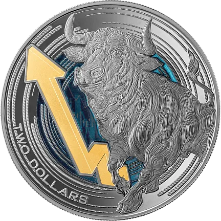 Монета «Бычий и медвежий рынок (рутениевое покрытие)», 2025 г., Серебро, 31,1 гр., проба 999, НИУЭ